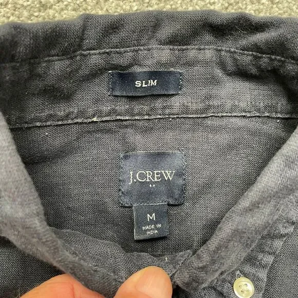 J.CREW Shirt Adult Medium Blue Slim Fit Plaid Linen Blend Short Sleeve Mens - Picture 8 of 9